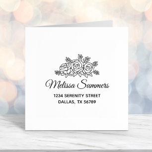 Elegant Roses Bouquet Flowers Address Self-inking Stamp