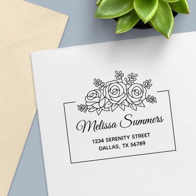Elegant Roses Bouquet Flowers Frame Address Self-inking Stamp (Creator Uploaded)