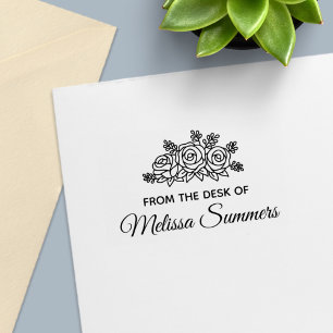 Elegant Roses Bouquet Flowers from the Desk of Self-inking Stamp