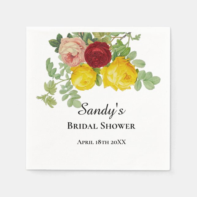 Elegant  Roses Bridal Shower Floral  Napkins (Front)
