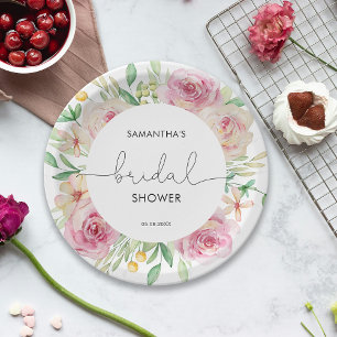 Elegant roses bridal shower paper plates