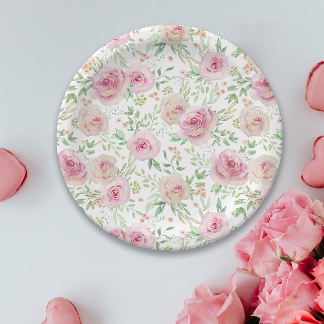 Elegant roses bridal shower paper plates (Creator Uploaded)