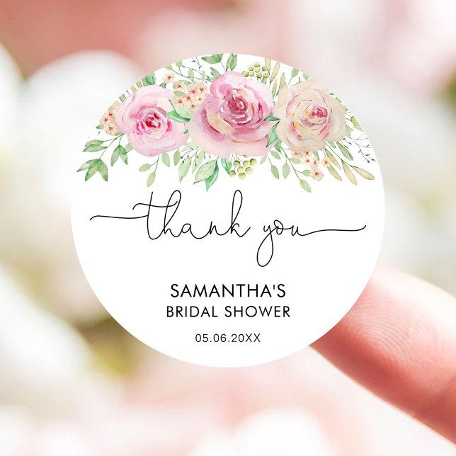 Elegant Roses Bridal Shower Thank You Classic Round Sticker (Creator Uploaded)