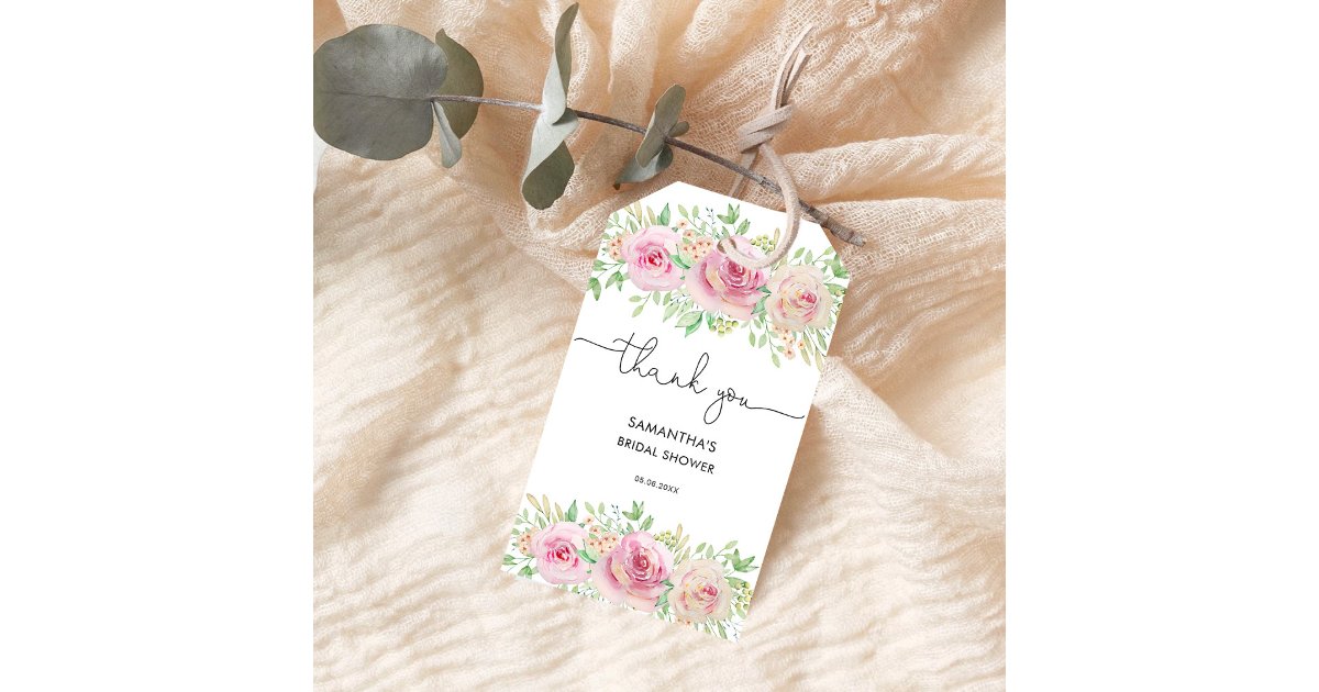 Elegant Roses Bridal Shower Thank You Gift Tags | Zazzle