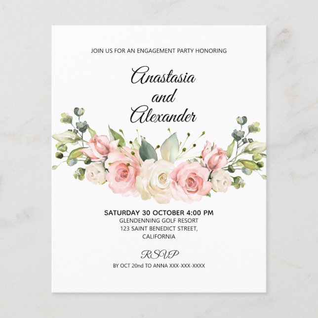 Elegant roses/Budget - Engagement Party Invitation Flyer (Front)