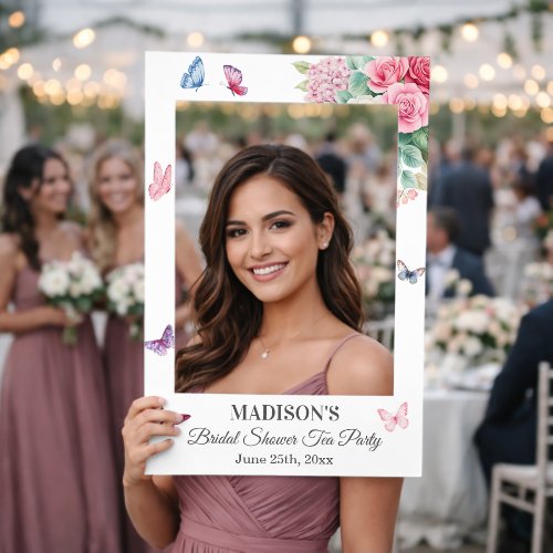 Elegant Roses Butterflies Tea Party Bridal Shower Selfie Frame