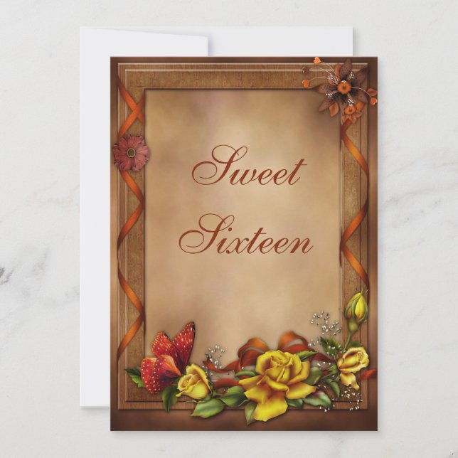 Elegant Roses & Butterfly Sweet 16 Invitation (Front)