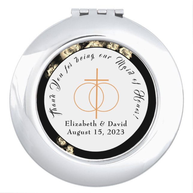 Elegant Roses Catholic Bridal Party Gift Compact Mirror (Front)