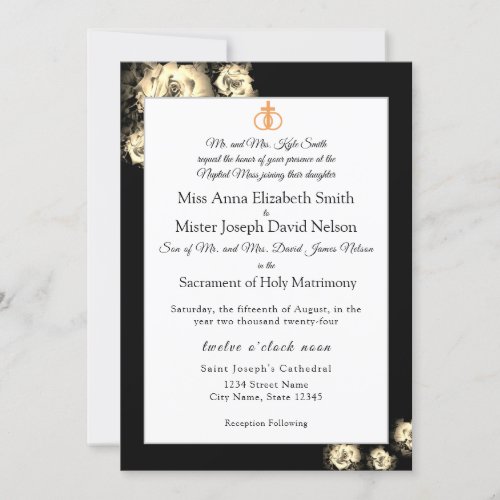Elegant Roses Catholic Wedding Invitation