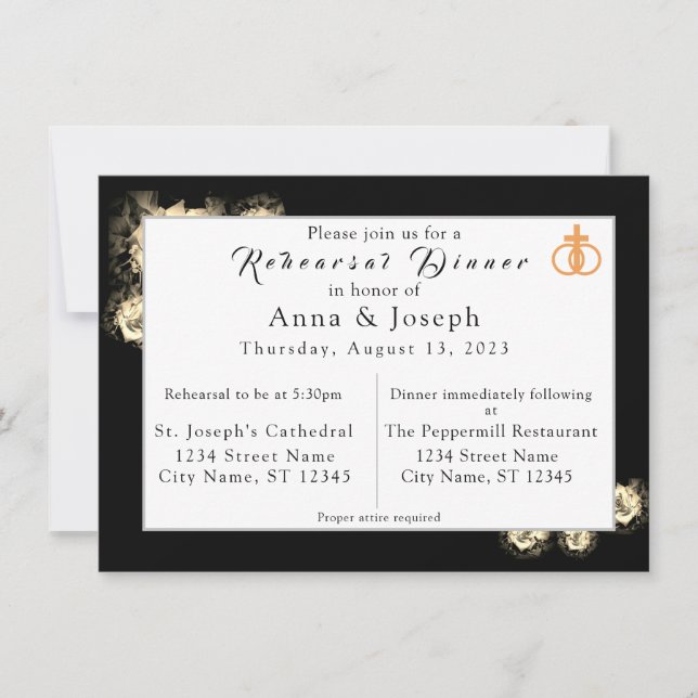 Elegant Roses Catholic Wedding Rehearsal Dinner  Invitation (Front)