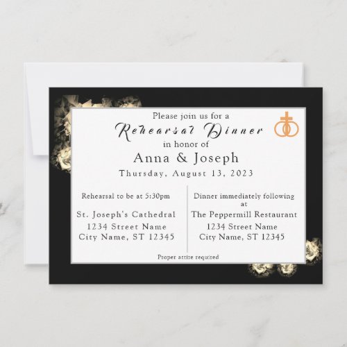 Elegant Roses Catholic Wedding Rehearsal Dinner  Invitation