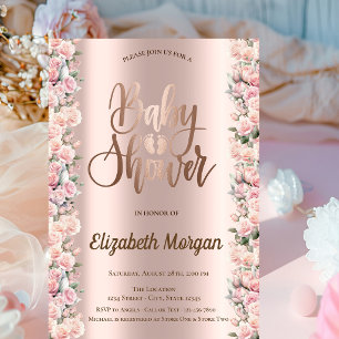Elegant Roses Chic Rose Gold Baby Shower Invitation