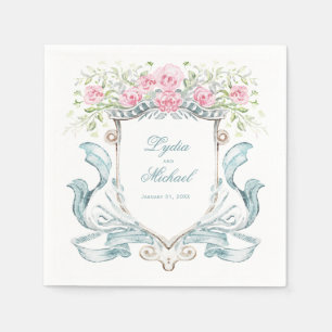 Elegant Roses Crest w/ Bow Wedding Napkins