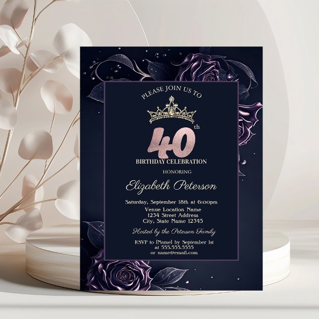 Elegant Roses Dark Gothic 40th Birthday Invitation (Creator Uploaded)