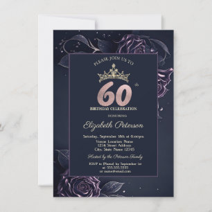 Elegant Roses Dark Gothic 60th Birthday Invitation