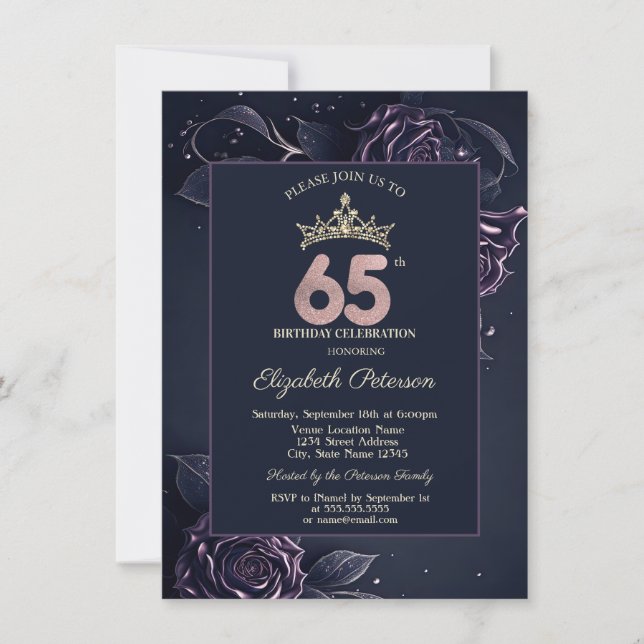 Elegant Roses Dark Gothic 65th Birthday Invitation (Front)