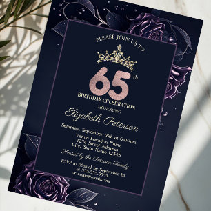 Elegant Roses Dark Gothic 65th Birthday Invitation