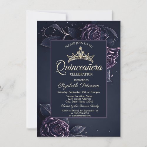 Elegant Roses Dark Gothic Quinceaera  Invitation