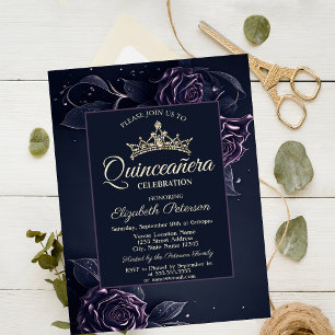 Elegant Roses Dark Gothic Quinceañera Invitation