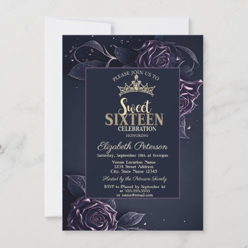 Elegant Roses Dark Gothic Sweet 16 Invitation