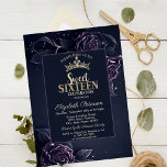 Elegant Roses Dark Gothic Sweet 16 Invitation<br><div class="desc">Dark violet roses on navy blue background.</div>