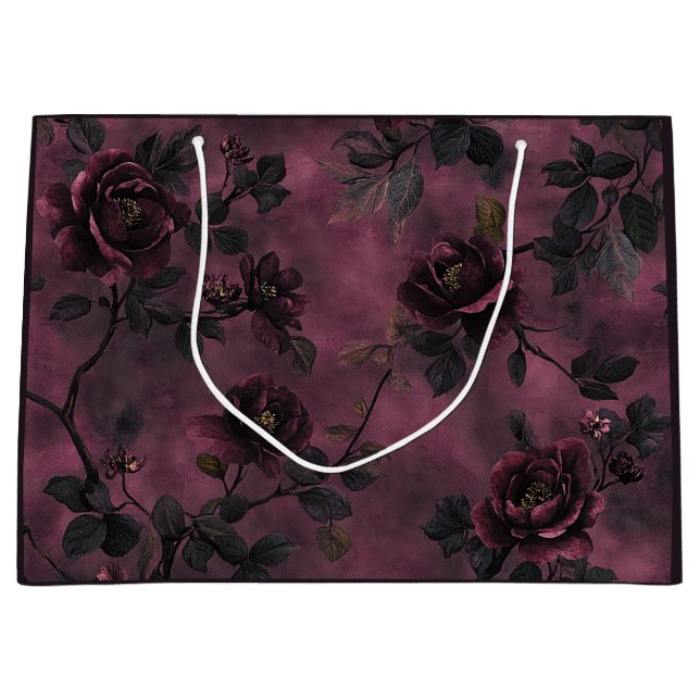 Elegant roses. Deep rose background.  Large Gift Bag (Front)
