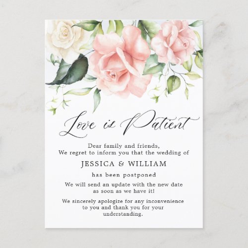Elegant Roses Eucalyptus Change the Date Wedding Postcard