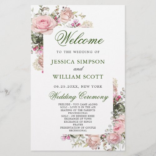 Elegant Roses Eucalyptus Wedding Ceremony Program