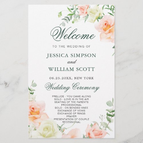 Elegant Roses Eucalyptus Wedding Ceremony Program