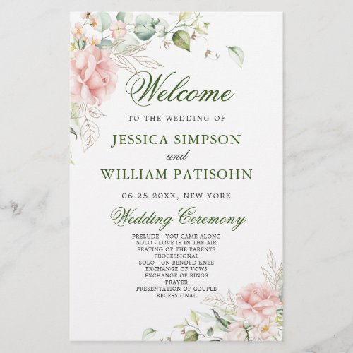 Elegant Roses Eucalyptus Wedding Ceremony Program