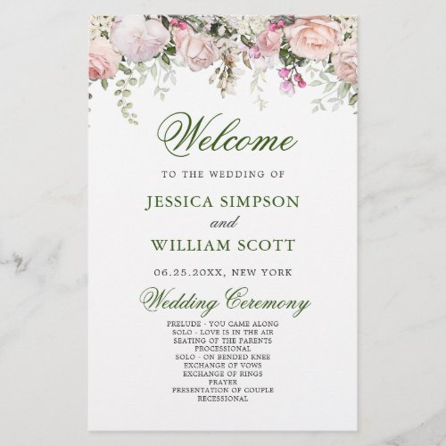 Elegant Roses Eucalyptus Wedding Ceremony Program