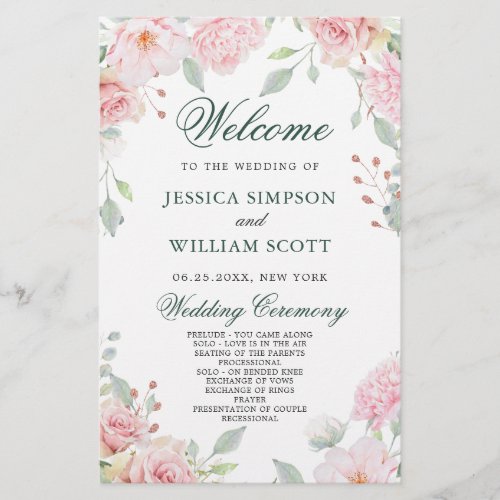 Elegant Roses Eucalyptus Wedding Ceremony Program