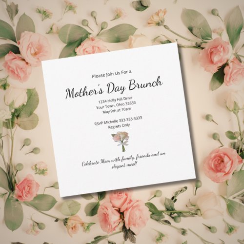 Elegant Roses Floral Botanical Mother's Day Brunch Invitation