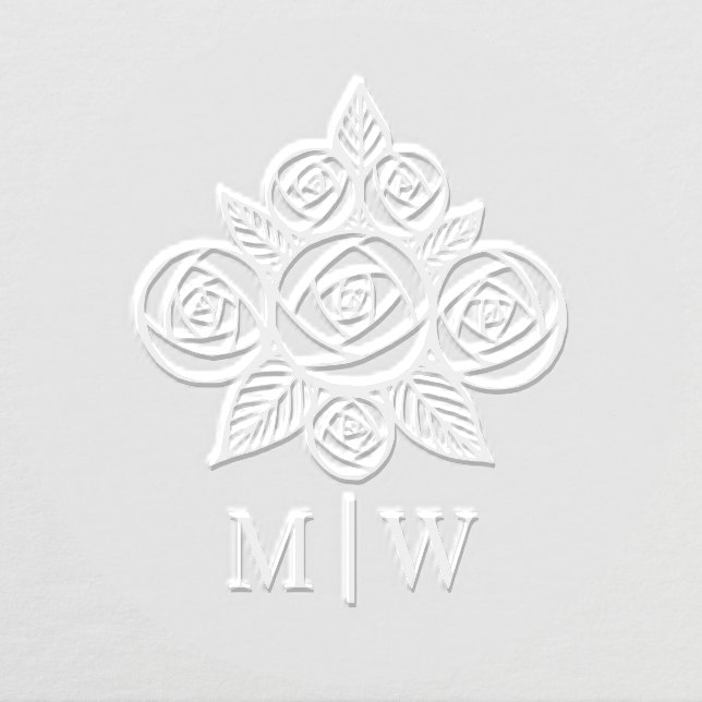 Elegant Roses Floral Bouquet Couple Initials Embosser (Design)