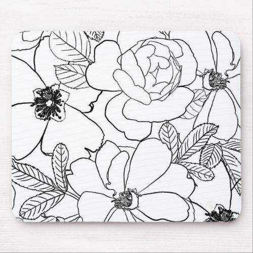 Elegant Roses Floral Line Drawing design Mouse Pad