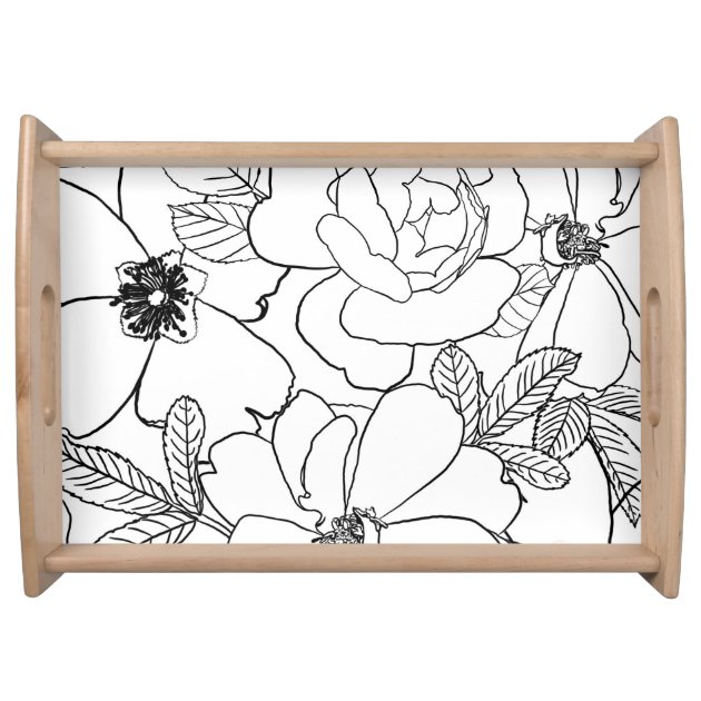 Floral Design Painting Wooden Tray