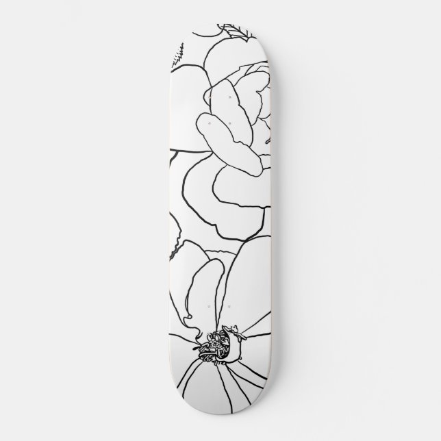 Elegant Roses Floral Line Drawing design Skateboard (Front)