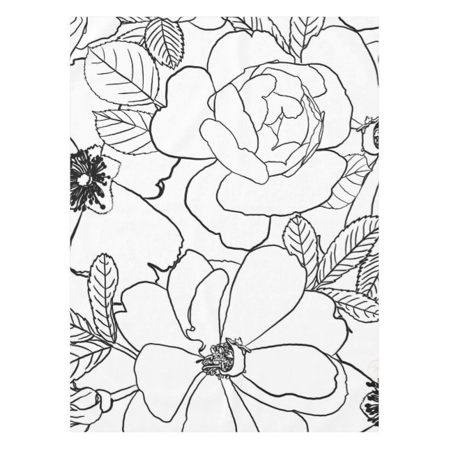 Elegant Roses Floral Line Drawing design Tablecloth (Front)