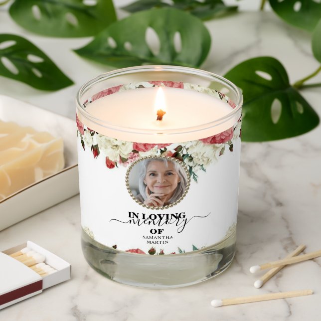 Elegant Roses Floral Memorial Remembrance Scented Candle (Lit)