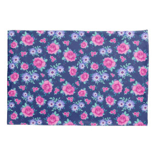 Elegant Roses Floral Pink Purple Blue Pattern Pillow Case