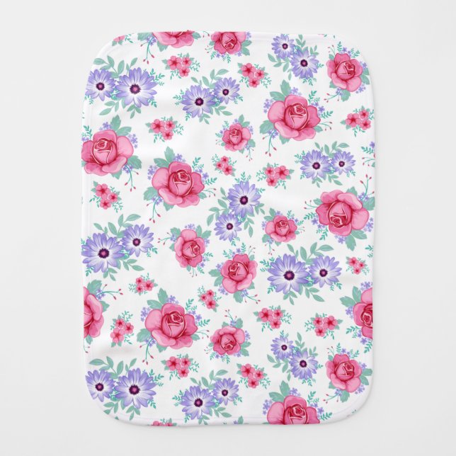 Elegant Roses Floral Pink Purple White Pattern Burp Cloth (Front)