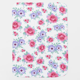 Elegant Roses Floral Pink Purple White Pattern Receiving Blanket