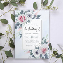 Elegant Roses Floral Watercolor Light Blue Wedding