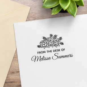 Elegant Roses Flowers Custom Name from the Desk of Rubber Stamp