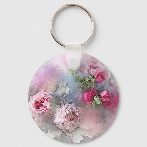 Elegant Roses Flowers Watercolor Art Template Keychain