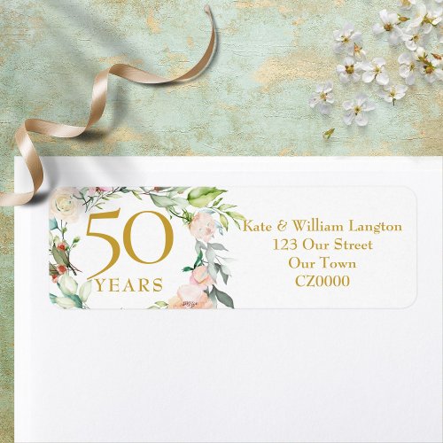 Elegant Roses Garland 50th Anniversary Address Label