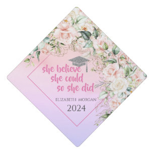 Elegant Roses Glitter Graduate Cap