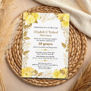 Elegant Roses Gold Floral 10th Wedding Anniversary Invitation