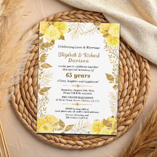 Elegant Roses Gold Floral 65th Wedding Anniversary Invitation