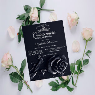 Elegant Roses Gothic Quinceañera Invitation